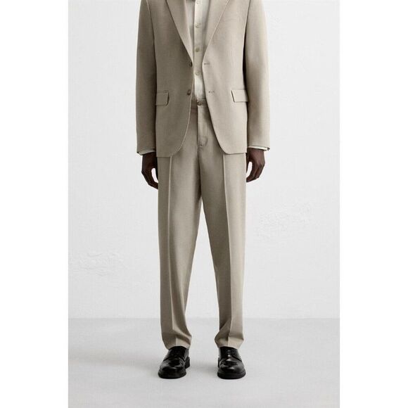 Zara Mens Dress Pants Trouser EU 44 US 34 Beige Textured Slim Fit 5697/291 NWT - Picture 1 of 16